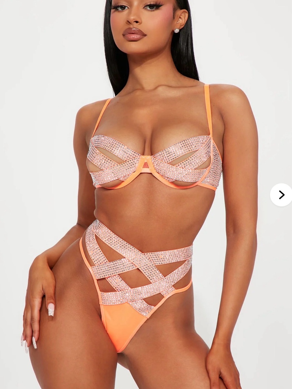 Neon Orange Rhinestone STAR OF THE SHOW Strappy Dance Set NEW NWT fashion nova